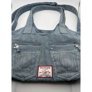 True Religion Denim Hobo‎ Shoulder Bag Light Wash Horseshoe Y2K Crossbody